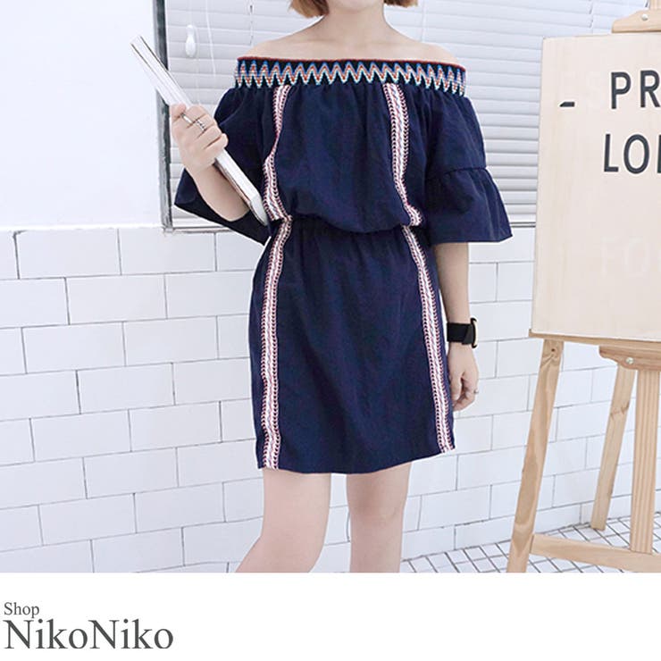 夏新作 ネイティブ刺繍オフショルワンピース ma | ShopNikoNiko | 詳細画像1 