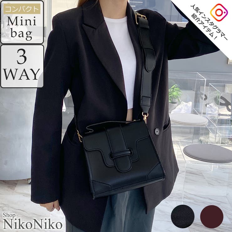 冬新作 フロントベルトスクエアバッグ 鞄 | ShopNikoNiko | 詳細画像1 