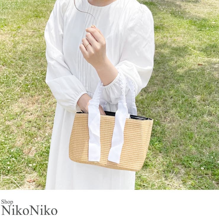 夏新作 フリルハンドルストローバッグ 鞄 | ShopNikoNiko | 詳細画像1 