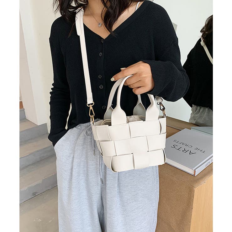 ホワイト | 夏新作 ブロックレザー2wayバッグ ハンドバッグ | ShopNikoNiko