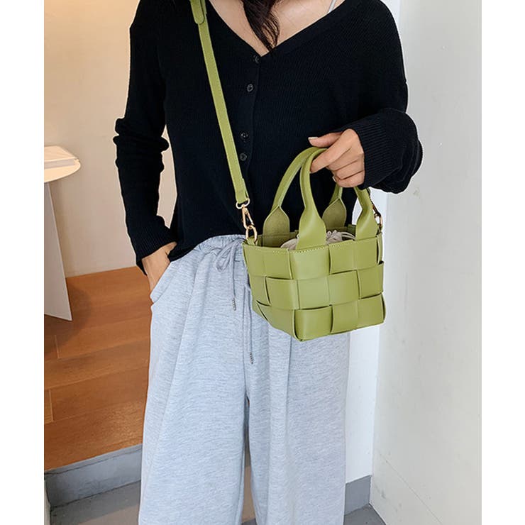 グリーン | 夏新作 ブロックレザー2wayバッグ ハンドバッグ | ShopNikoNiko