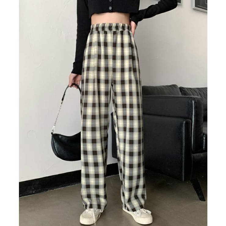 ブラック | 冬新作 ギンガムチェック ワイドパンツ | ShopNikoNiko