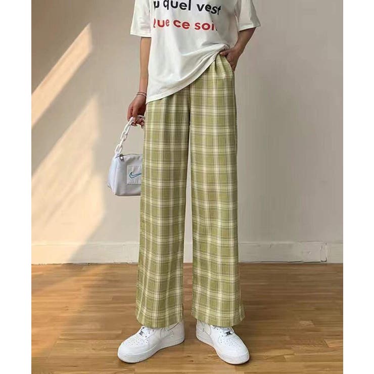 グリーン | 冬新作 ギンガムチェック ワイドパンツ | ShopNikoNiko