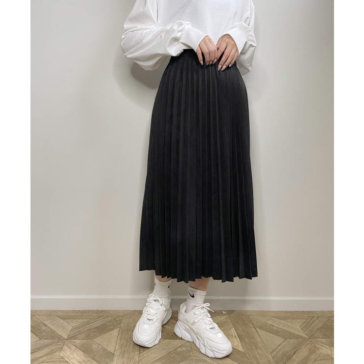 ブラック | 夏新作 フェイクスエード ロングプリーツスカート | ShopNikoNiko