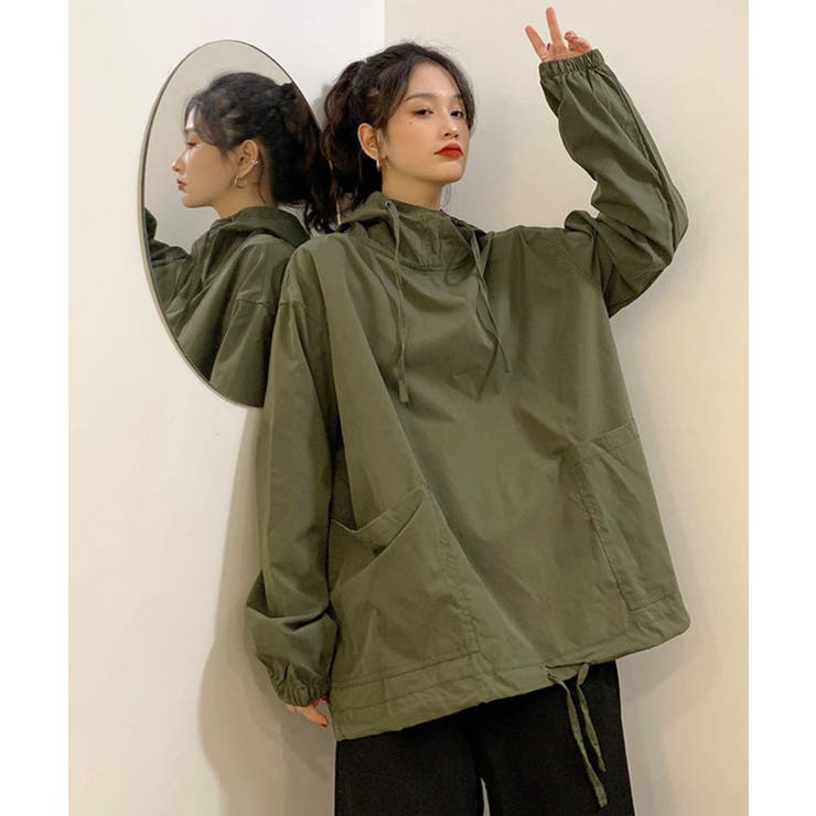 カーキ | 冬新作 ビックシルエット アノラックパーカー | ShopNikoNiko