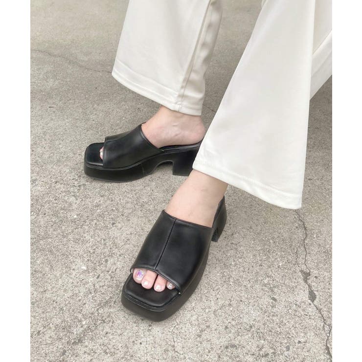 ブラック | 冬新作 バルキーヒール 厚底サンダル | ShopNikoNiko