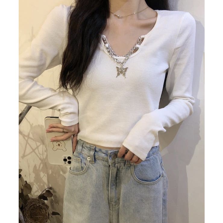 ホワイト | 冬新作 バタフライチャーム付き ショート丈 | ShopNikoNiko