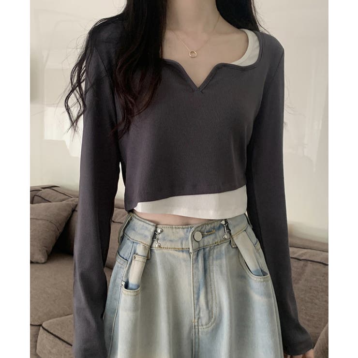 グレー | 冬新作 ショート丈 レイヤード風 | ShopNikoNiko