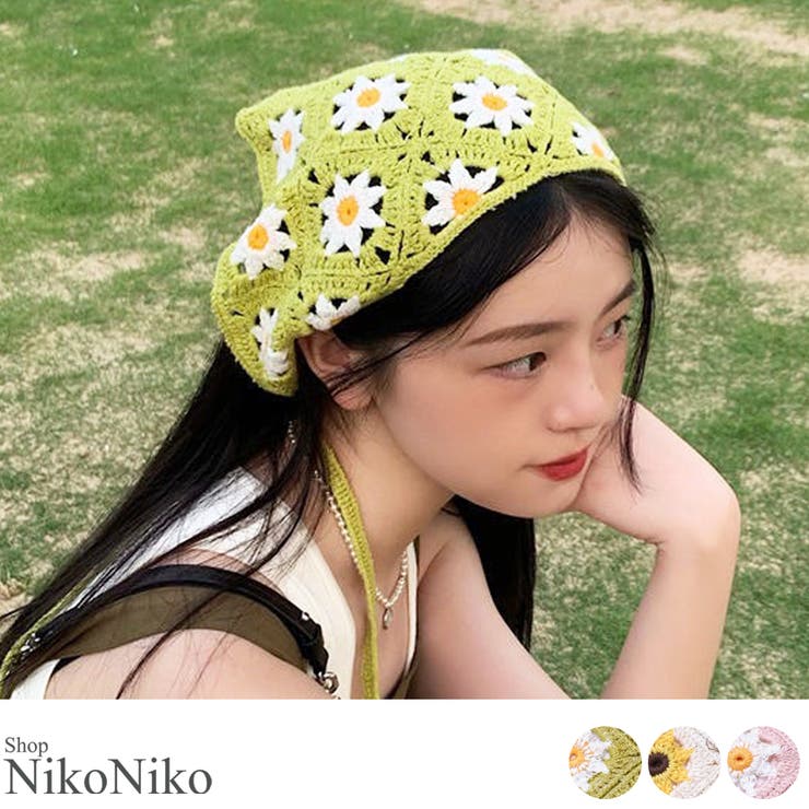 夏新作 花柄バブーシュカ クロシェヘアバンド[品番：MG000008288