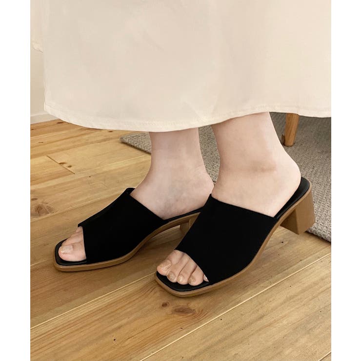 ブラック | 日本製 冬新作 スクエアトゥミュールサンダルシューズ | ShopNikoNiko