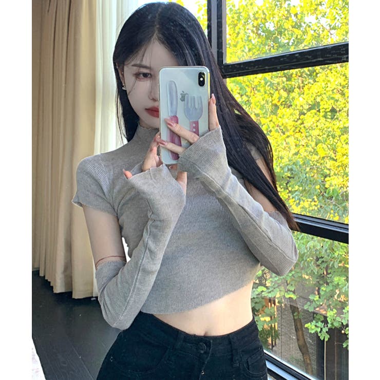 ベージュ | 冬新作 アームカバー付き クロップド丈トップス | ShopNikoNiko