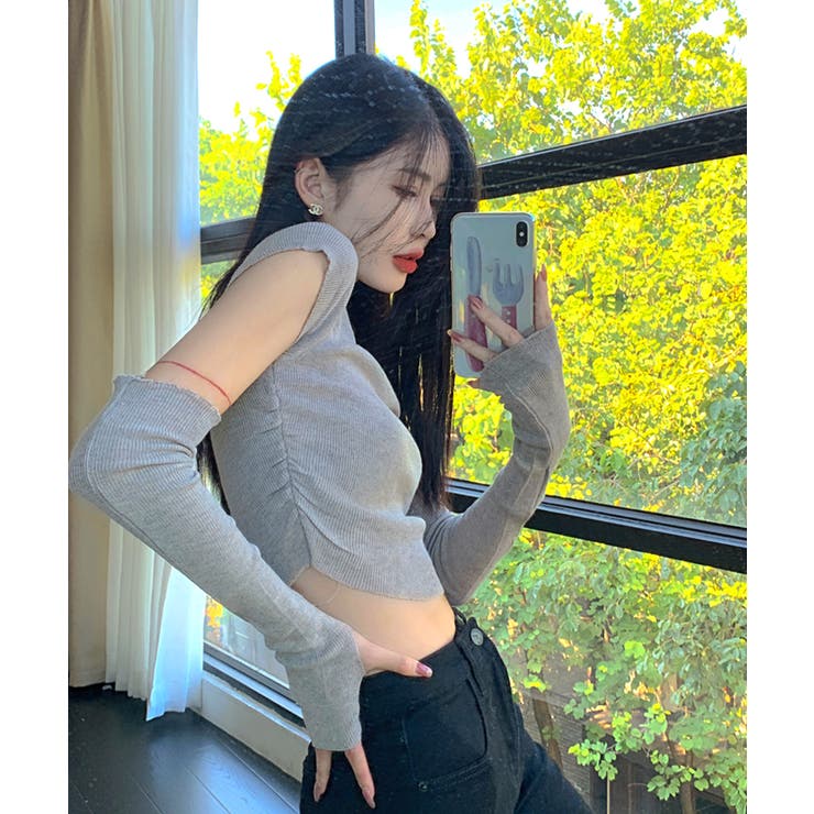 冬新作 アームカバー付き クロップド丈トップス | ShopNikoNiko | 詳細画像4 