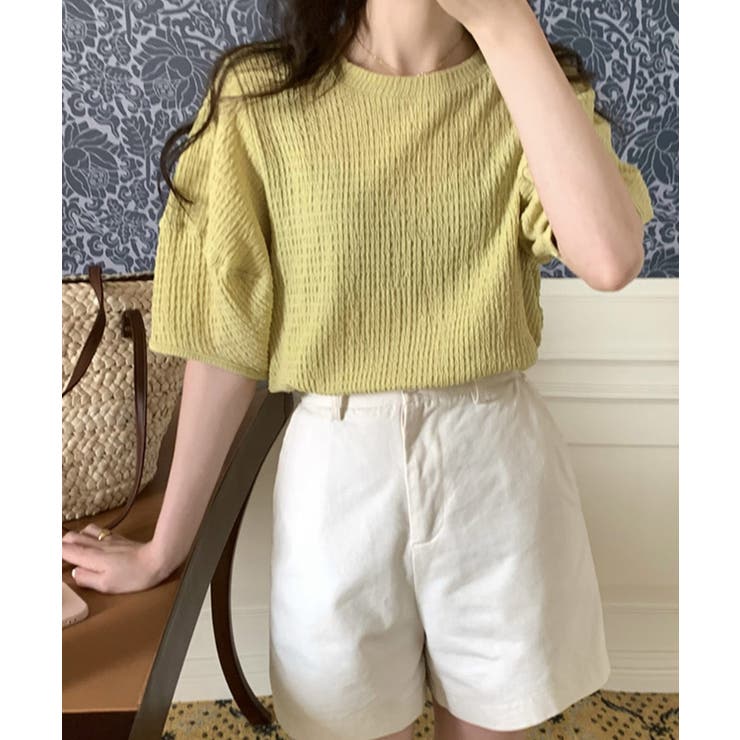 イエロー | 冬新作 パフスリーブ ジャガード | ShopNikoNiko