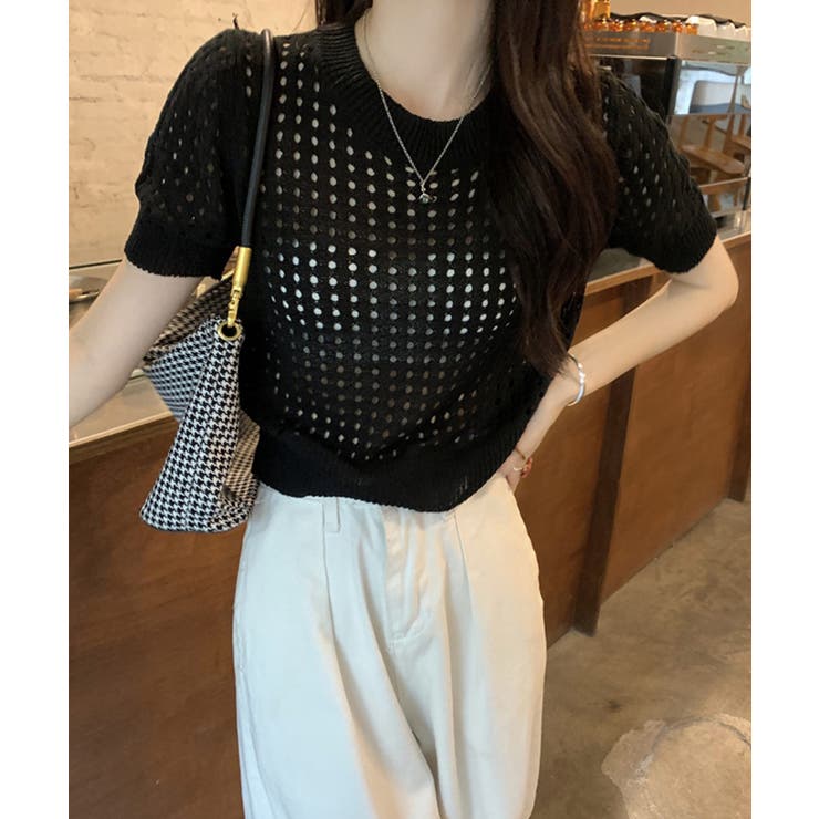 ブラック | 冬新作 サマーニット ショート丈 | ShopNikoNiko