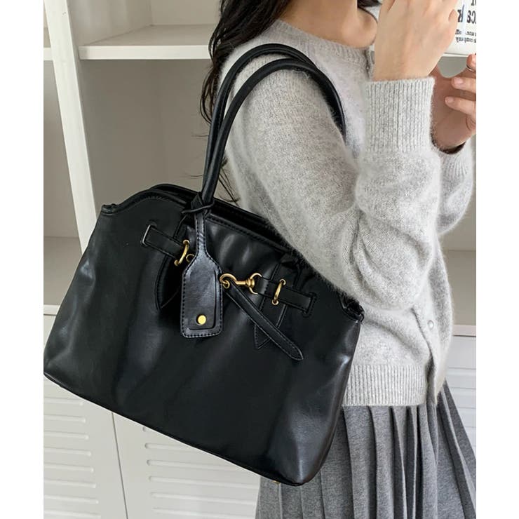 ブラック | 冬新作 ベルトデザイン PUレザートートバッグ | ShopNikoNiko