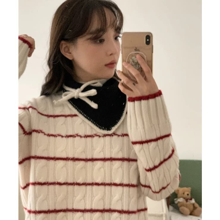 冬新作 バイカラーニット 紐付 | ShopNikoNiko | 詳細画像9 