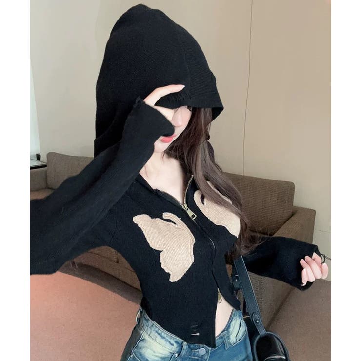 ブラック | 冬新作 バタフライパッチ ダブルジップ | ShopNikoNiko