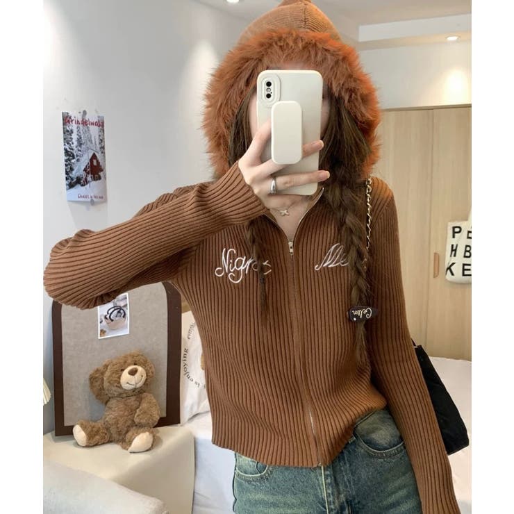 ブラウン | 冬新作 ファーフード ショート丈 | ShopNikoNiko