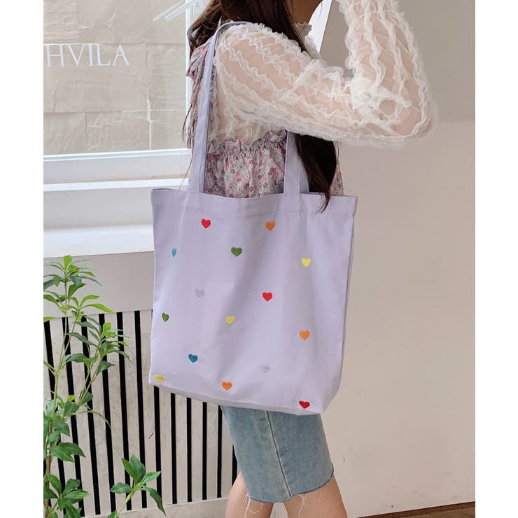 春新作 カラフルハート刺繍 キャンバストートバッグma[品番
