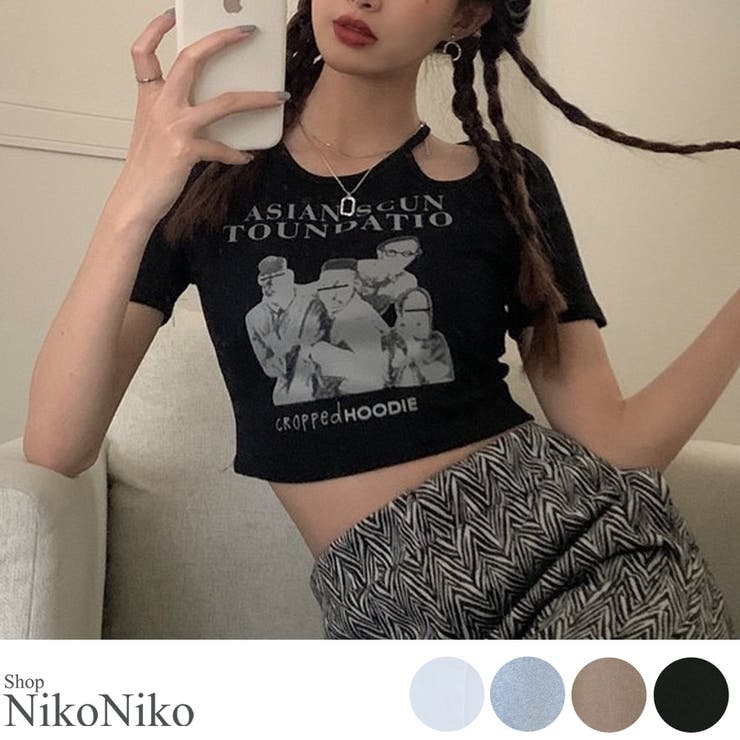 春新作 ショルダーカットアウト ショート丈チビTシャツ | ShopNikoNiko | 詳細画像1 
