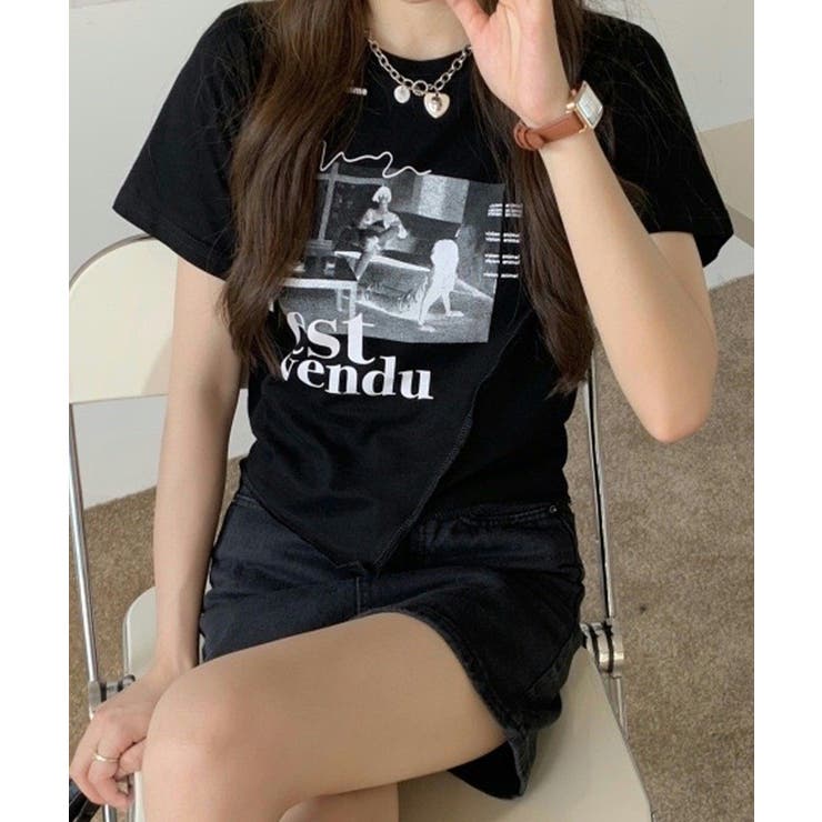 ブラック | 冬新作 フォトプリント アシンメトリー | ShopNikoNiko