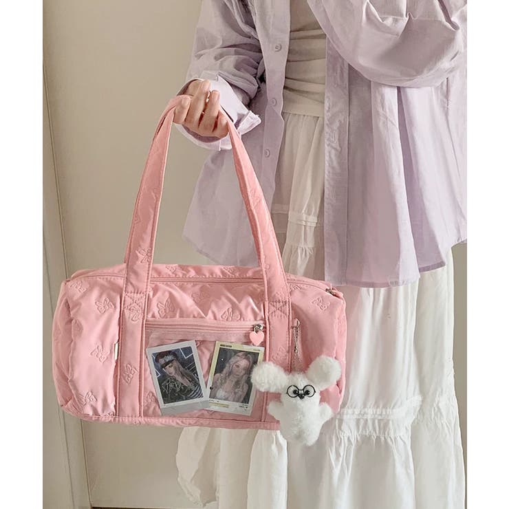 ピンク | 冬新作 リボンキルティング クリアポケット付き | ShopNikoNiko