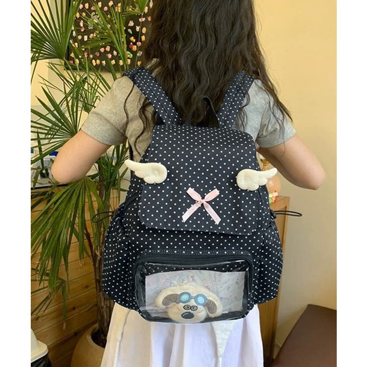 ブラック | 冬新作 ドット柄 クリアポケット付き | ShopNikoNiko