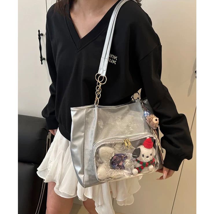 シルバー | 冬新作 チェーンハンドル クリアポケット付き | ShopNikoNiko