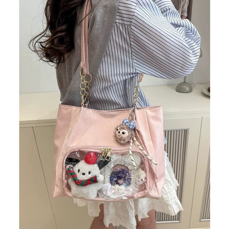 ピンク | 冬新作 チェーンハンドル クリアポケット付き | ShopNikoNiko