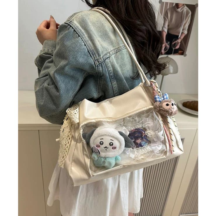 ホワイト | 冬新作 ダブルハンドル クリアポケット付き | ShopNikoNiko