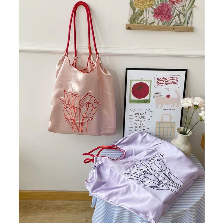 秋新作 チューリップ刺繍 サテン[品番：MG000008761]｜ShopNikoNiko