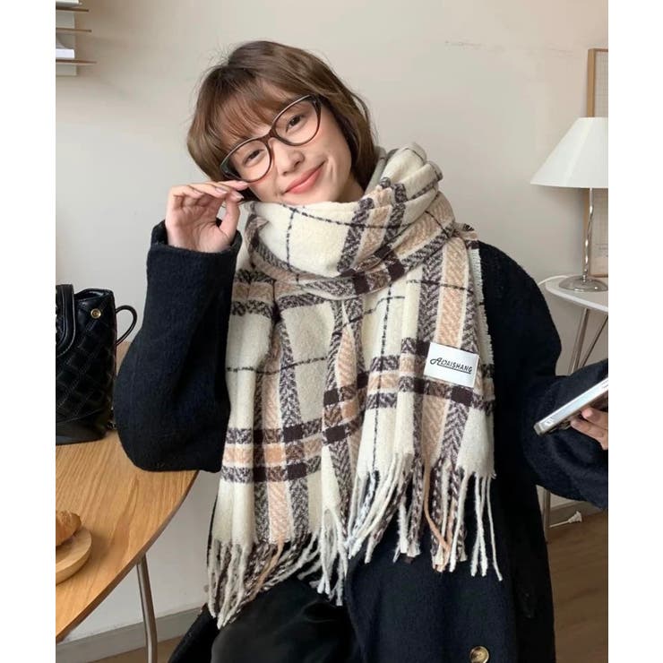 ベージュ | 冬新作 チェック柄 ワッペン付き | ShopNikoNiko