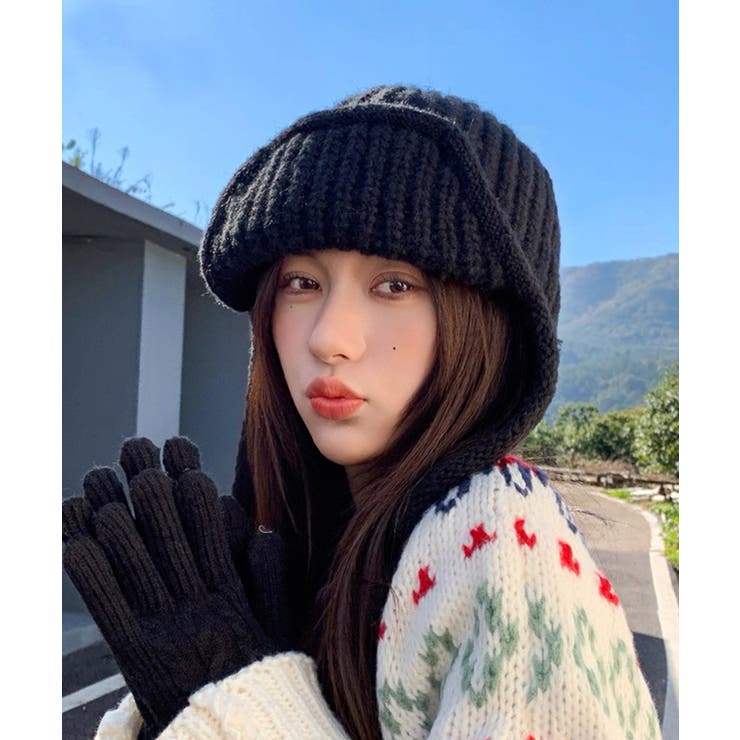 ブラック | 冬新作 ストラップ付き フライトニットキャップ雪遊び | ShopNikoNiko