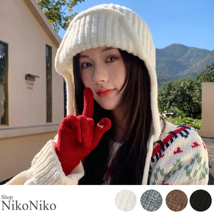 冬新作 ストラップ付き フライトニットキャップ雪遊び | ShopNikoNiko | 詳細画像1 