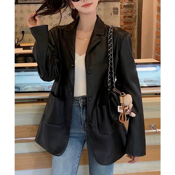 冬新作 PUレザー テーラードジャケット海外コーデ | ShopNikoNiko | 詳細画像4 