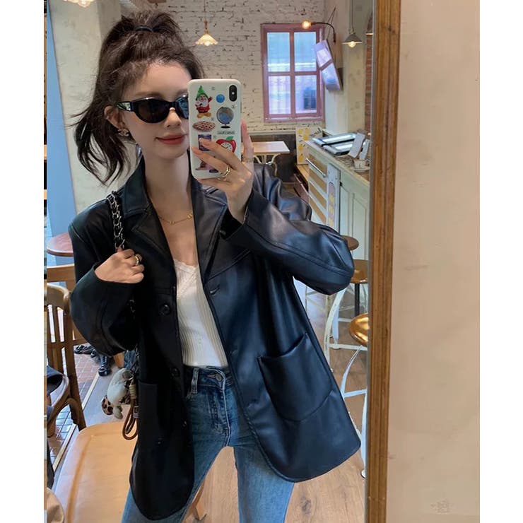 冬新作 PUレザー テーラードジャケット海外コーデ | ShopNikoNiko | 詳細画像5 