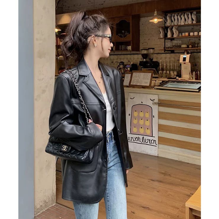 冬新作 PUレザー テーラードジャケット海外コーデ | ShopNikoNiko | 詳細画像7 