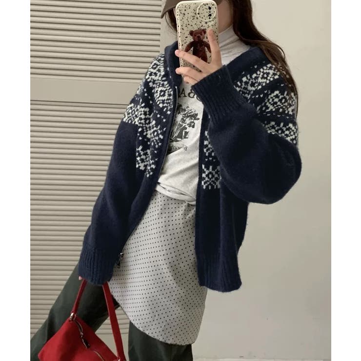 グレー | 冬新作 ノルディック柄 ダブルジップアップ | ShopNikoNiko