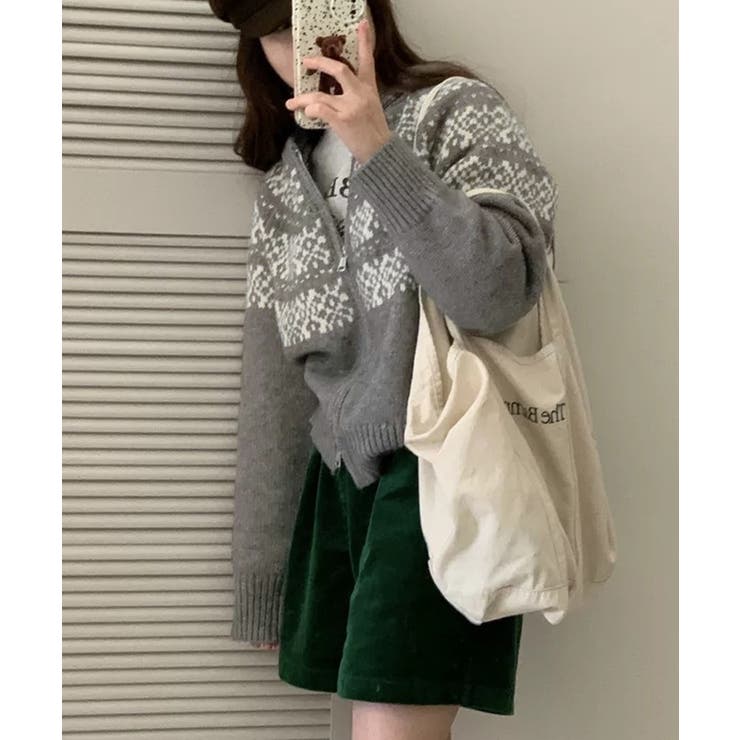 ネイビー | 冬新作 ノルディック柄 ダブルジップアップ | ShopNikoNiko