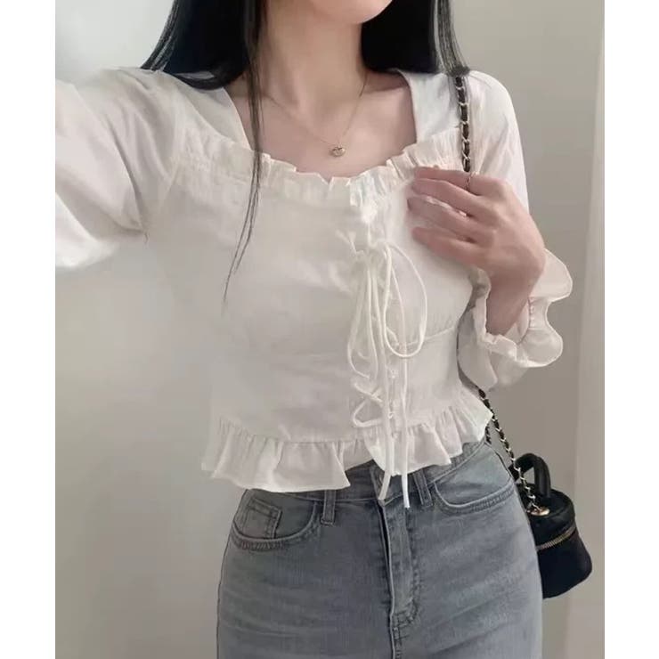 春新作 レースアップリボン フリルネック | ShopNikoNiko | 詳細画像6 