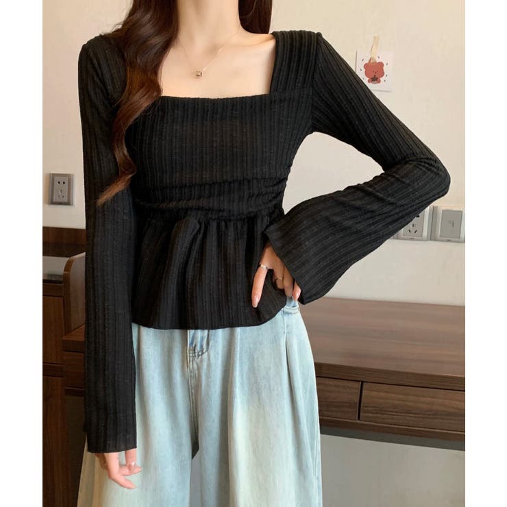 ブラック | 冬新作 スクエアネック ショート丈 | ShopNikoNiko