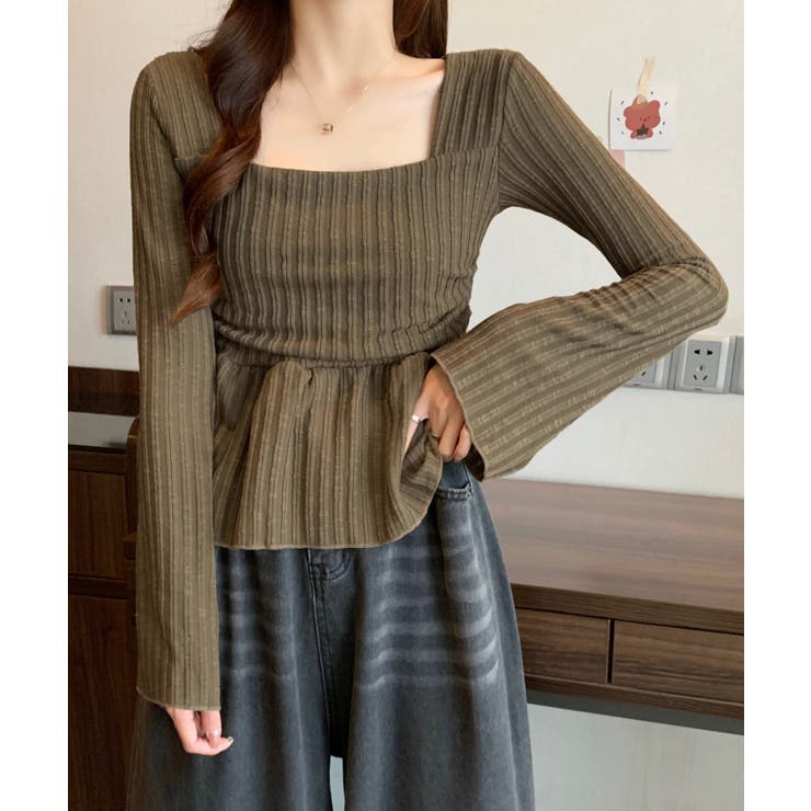 ブラウン | 冬新作 スクエアネック ショート丈 | ShopNikoNiko