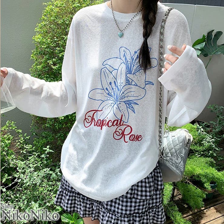 冬新作 フラワープリント シアーオーバートップス | ShopNikoNiko | 詳細画像1 