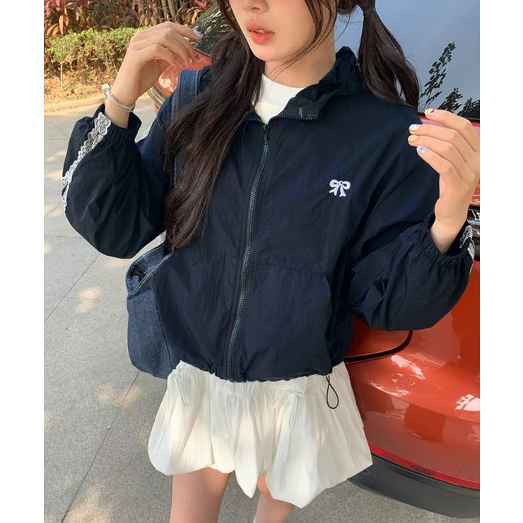 冬新作 ワンポイントリボン刺繍 袖レースライン | ShopNikoNiko | 詳細画像7 