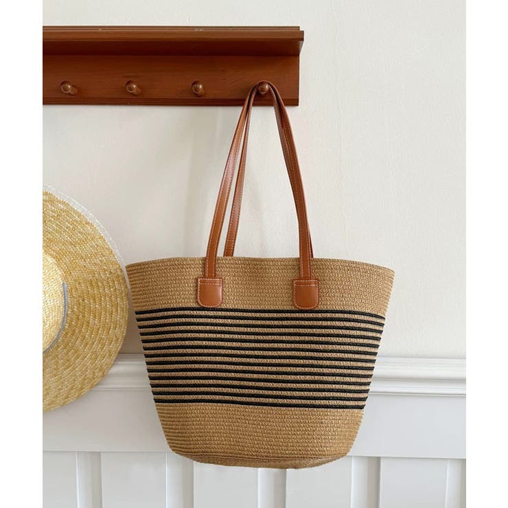 ブラウン | 冬新作 PUレザーハンドル ストロー編み | ShopNikoNiko