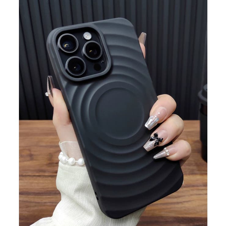 ブラック | 冬新作 MagSafe ウェーブデザインスマホケース | ShopNikoNiko