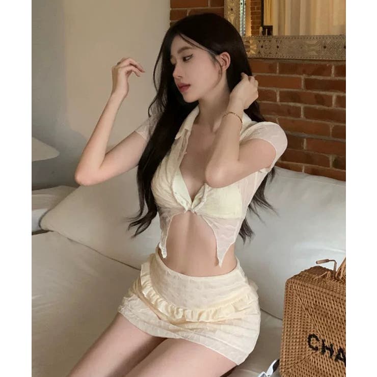 M | 冬新作 ウェーブシースルー ボレロカーディガン付き水着淡色 | ShopNikoNiko