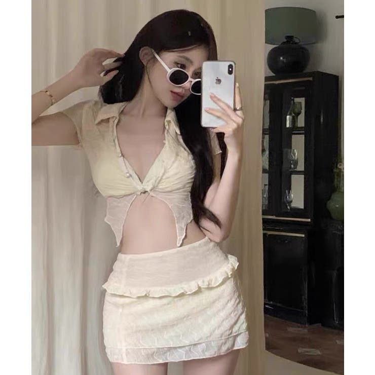 冬新作 ウェーブシースルー ボレロカーディガン付き水着淡色 | ShopNikoNiko | 詳細画像5 