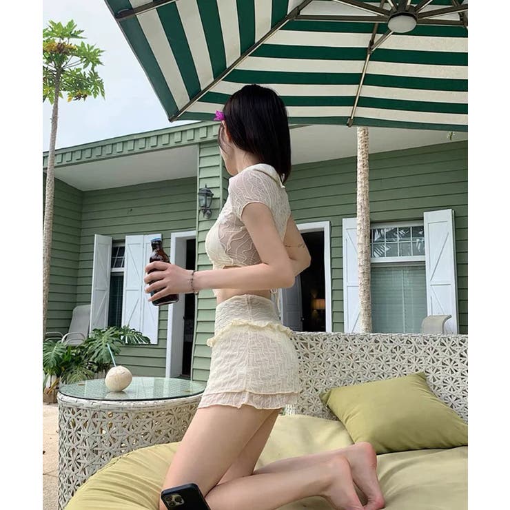 冬新作 ウェーブシースルー ボレロカーディガン付き水着淡色 | ShopNikoNiko | 詳細画像8 