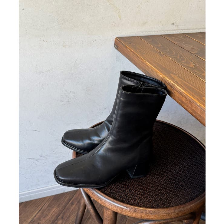 ブラック | 冬新作 スクエアトゥ ミドルブーツ韓国ファッション | ShopNikoNiko